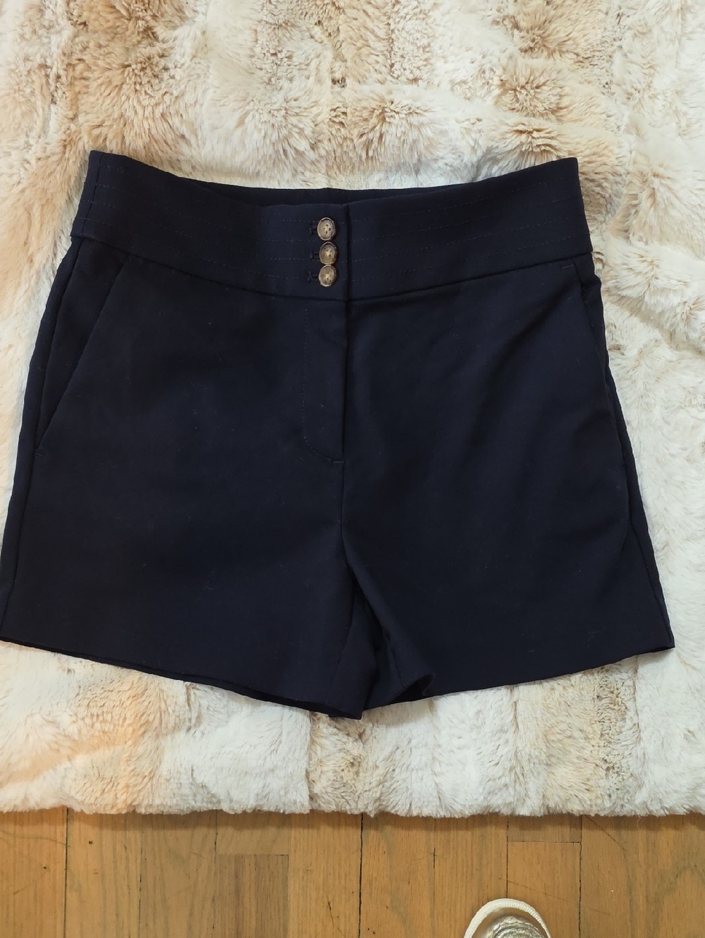 LOFT Navy High-Waist Button Front Shorts. Size 2